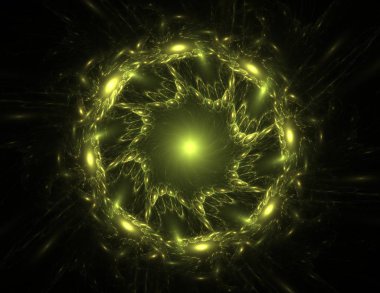 Konuyla ilgili soyut fraktal formlar grafik tasarım ve nükleer fizik bilim parçacıkların. Kutsal geometri futuristik