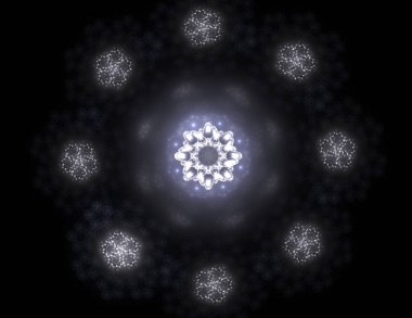 Konuyla ilgili soyut fraktal formlar grafik tasarım ve nükleer fizik bilim parçacıkların. Kutsal geometri futuristik