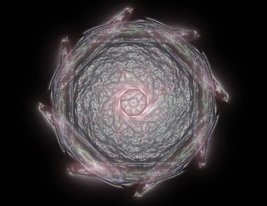 3D çizim dantelli renkli saat desen. 3D işleme dijital fractal sanat tasarım. Kutsal semboller soyut tasarım.