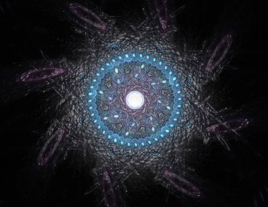 3D çizim parçacıkların soyut fraktal formları konuyla ilgili nükleer fizik bilim ve grafik tasarım. 3D render.