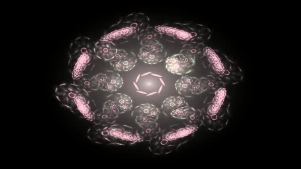 Particules de formes fractales abstraites sur le sujet de la physique nucléaire et de la conception graphique. Géométrie futuriste sacré texture holographique numérique quantique dans la conception surréaliste vague de développement . — Video