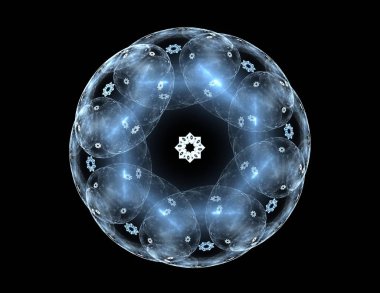 Konuyla ilgili soyut fraktal formlar grafik tasarım ve nükleer fizik bilim parçacıkların. Kutsal geometri futuristik