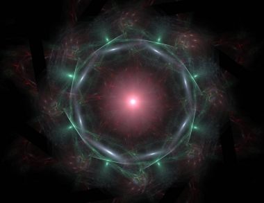 Konuyla ilgili soyut fraktal formlar grafik tasarım ve nükleer fizik bilim parçacıkların. Kutsal geometri futuristik