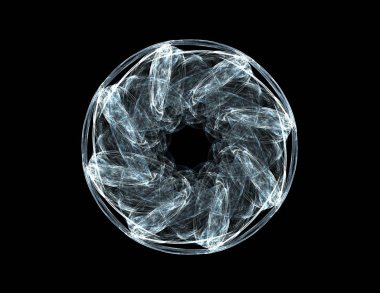 Konuyla ilgili soyut fraktal formlar grafik tasarım ve nükleer fizik bilim parçacıkların. Kutsal geometri futuristik