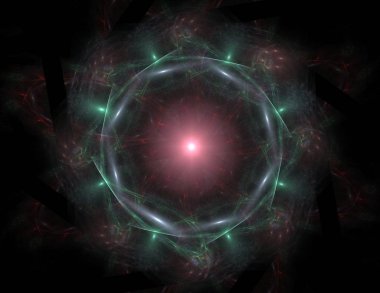 Konuyla ilgili soyut fraktal formlar grafik tasarım ve nükleer fizik bilim parçacıkların. Kutsal geometri futuristik