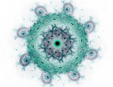 Konuyla ilgili soyut fraktal formlar grafik tasarım ve nükleer fizik bilim parçacıkların. Kutsal geometri futuristik