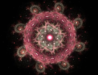 Konuyla ilgili soyut fraktal formlar grafik tasarım ve nükleer fizik bilim parçacıkların. Kutsal geometri futuristik