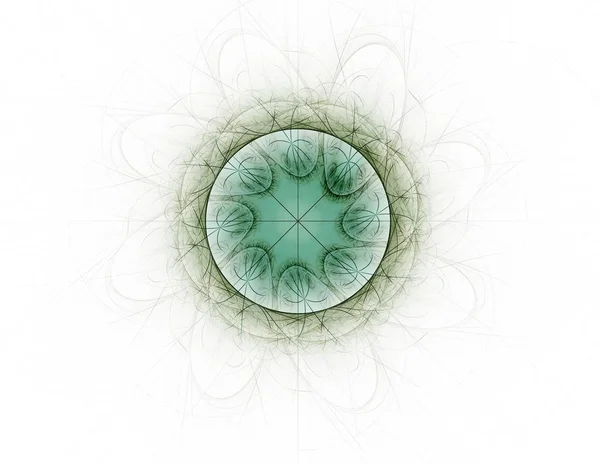 Particules de formes fractales abstraites sur le sujet de la physique nucléaire et de la conception graphique. Géométrie sacré futuriste — Photo