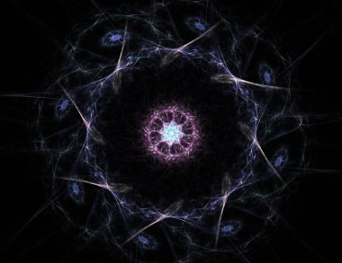 Konuyla ilgili soyut fraktal formlar grafik tasarım ve nükleer fizik bilim parçacıkların. Kutsal geometri futuristik