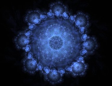 Konuyla ilgili soyut fraktal formlar grafik tasarım ve nükleer fizik bilim parçacıkların. Kutsal geometri futuristik