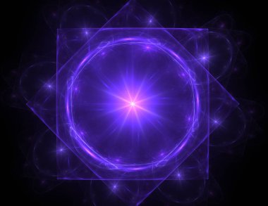 Konuyla ilgili soyut fraktal formlar grafik tasarım ve nükleer fizik bilim parçacıkların. Kutsal geometri futuristik