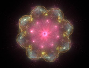 Konuyla ilgili soyut fraktal formlar grafik tasarım ve nükleer fizik bilim parçacıkların. Kutsal geometri futuristik