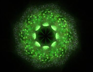 Konuyla ilgili soyut fraktal formlar grafik tasarım ve nükleer fizik bilim parçacıkların. Kutsal geometri futuristik