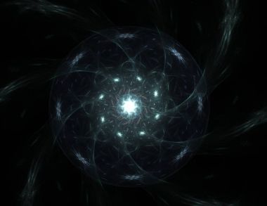 Konuyla ilgili soyut fraktal formlar grafik tasarım ve nükleer fizik bilim parçacıkların. Kutsal geometri futuristik