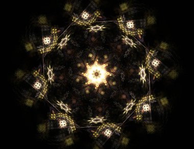 Konuyla ilgili soyut fraktal formlar grafik tasarım ve nükleer fizik bilim parçacıkların. Kutsal geometri futuristik