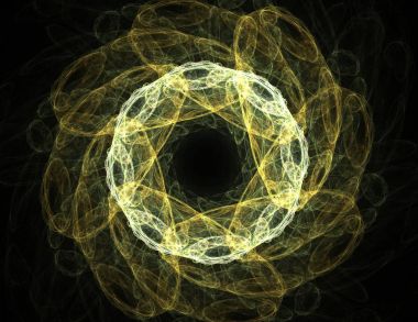 Konuyla ilgili soyut fraktal formlar grafik tasarım ve nükleer fizik bilim parçacıkların. Kutsal geometri futuristik