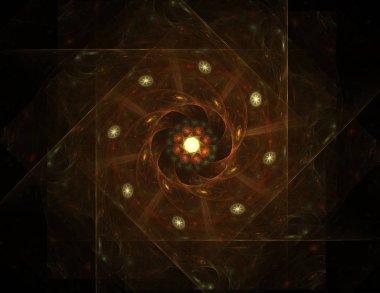 Konuyla ilgili soyut fraktal formlar grafik tasarım ve nükleer fizik bilim parçacıkların. Kutsal geometri futuristik