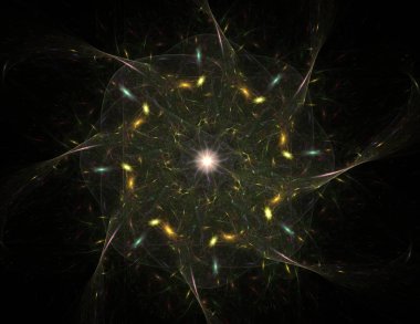 Konuyla ilgili soyut fraktal formlar grafik tasarım ve nükleer fizik bilim parçacıkların. Kutsal geometri futuristik