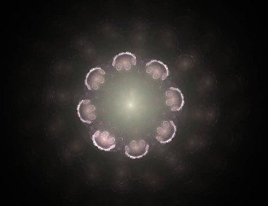 Konuyla ilgili soyut fraktal formlar grafik tasarım ve nükleer fizik bilim parçacıkların. Kutsal geometri futuristik