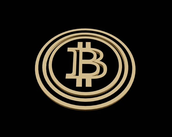 3D рендеринг золотой монеты со знаком биткойна. Символ денег и финансов. 3D иллюстрация на черном фоне . — стоковое фото