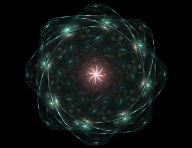 Konuyla ilgili soyut fraktal formlar grafik tasarım ve nükleer fizik bilim parçacıkların. Kutsal geometri futuristik