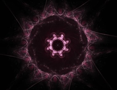 Soyut fraktal kırmızı arka plan ile kesişen daireler ve oval. disko ışıkları. Hareket illüstrasyon.