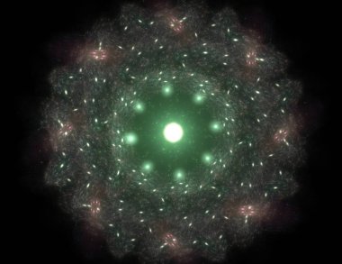 Konuyla ilgili soyut fraktal formlar grafik tasarım ve nükleer fizik bilim parçacıkların. Kutsal geometri futuristik