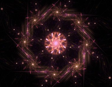 Konuyla ilgili soyut fraktal formlar grafik tasarım ve nükleer fizik bilim parçacıkların. Kutsal geometri futuristik