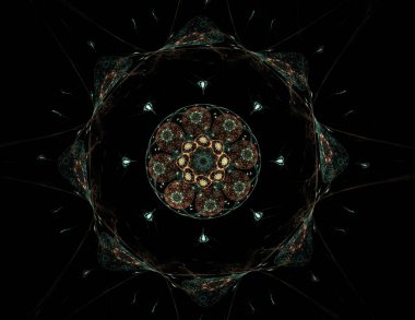 Dantelli renkli saat desen. Dijital fractal sanat tasarım. Kutsal semboller işaretler geometrisi soyut tasarım. 