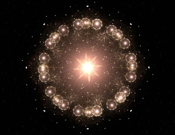 Konuyla ilgili soyut fraktal formlar grafik tasarım ve nükleer fizik bilim parçacıkların. Kutsal geometri futuristik