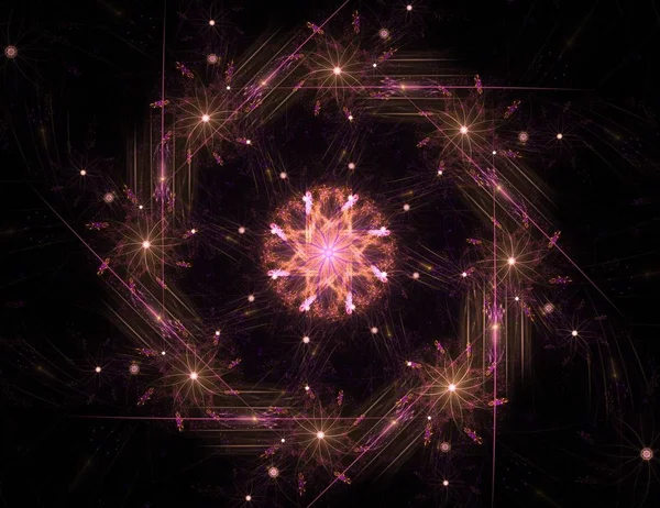 Konuyla ilgili soyut fraktal formlar grafik tasarım ve nükleer fizik bilim parçacıkların. Kutsal geometri futuristik
