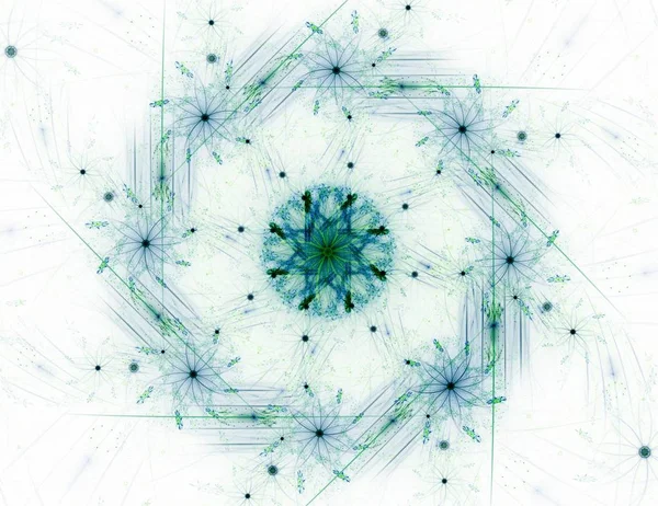 Deeltjes van abstracte fractale vormen op het onderwerp van de nucleaire fysica wetenschap en grafisch ontwerp. Heilige Geometrie futuristische — Stockfoto