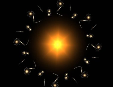 Konuyla ilgili soyut fraktal formlar grafik tasarım ve nükleer fizik bilim parçacıkların. Kutsal geometri futuristik