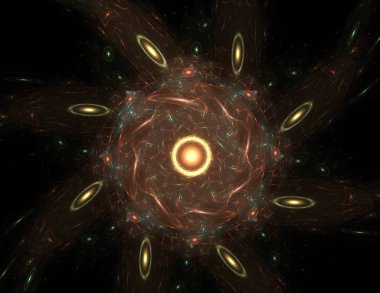 Konuyla ilgili soyut fraktal formlar grafik tasarım ve nükleer fizik bilim parçacıkların. Kutsal geometri futuristik