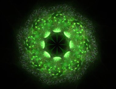 Konuyla ilgili soyut fraktal formlar grafik tasarım ve nükleer fizik bilim parçacıkların. Kutsal geometri futuristik