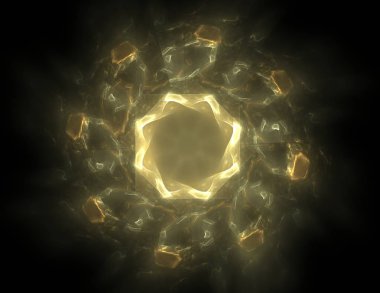 Konuyla ilgili soyut fraktal formlar grafik tasarım ve nükleer fizik bilim parçacıkların. Kutsal geometri futuristik