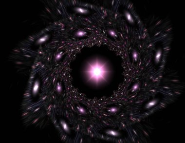 Konuyla ilgili soyut fraktal formlar grafik tasarım ve nükleer fizik bilim parçacıkların. Kutsal geometri futuristik