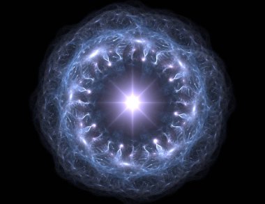 Konuyla ilgili soyut fraktal formlar grafik tasarım ve nükleer fizik bilim parçacıkların. Kutsal geometri futuristik