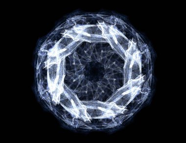 Konuyla ilgili soyut fraktal formlar grafik tasarım ve nükleer fizik bilim parçacıkların. Kutsal geometri futuristik