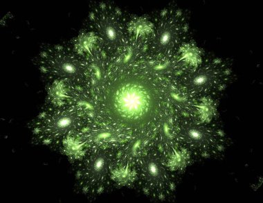 Konuyla ilgili soyut fraktal formlar grafik tasarım ve nükleer fizik bilim parçacıkların. Kutsal geometri futuristik