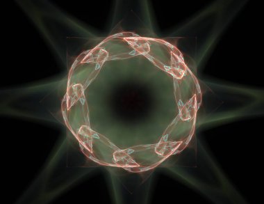 Soyut fraktal kırmızı arka plan ile kesişen daireler ve oval. disko ışıkları. Hareket illüstrasyon.