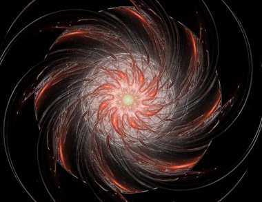 Soyut fraktal kırmızı arka plan ile kesişen daireler ve oval.