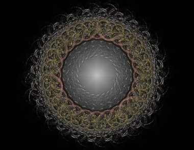 Soyut fraktal kırmızı arka plan ile kesişen daireler ve oval.