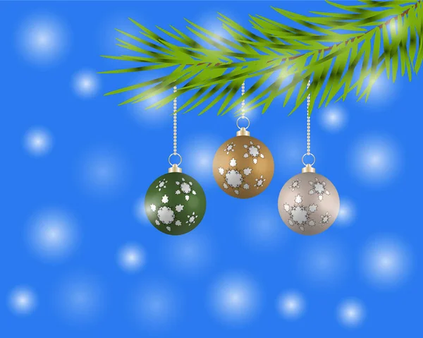 Árbol de Navidad con bolas de colores sobre un fondo azul . — Vector de stock