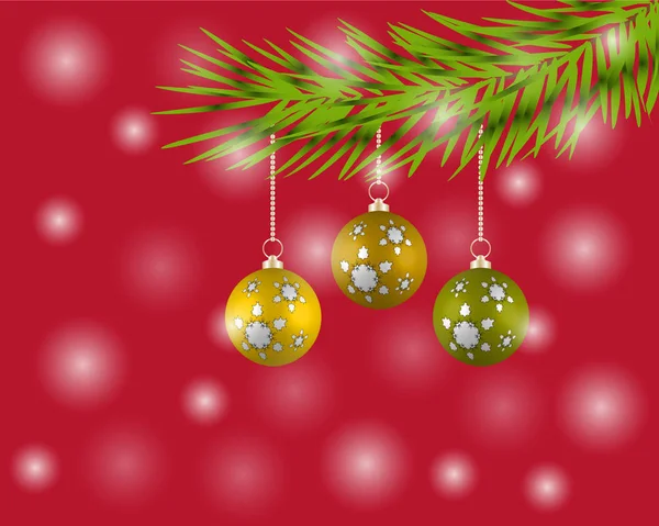 Χριστουγεννιάτικο δέντρο με πολύχρωμες μπάλες σε κόκκινο φόντο. — Διανυσματικό Αρχείο
