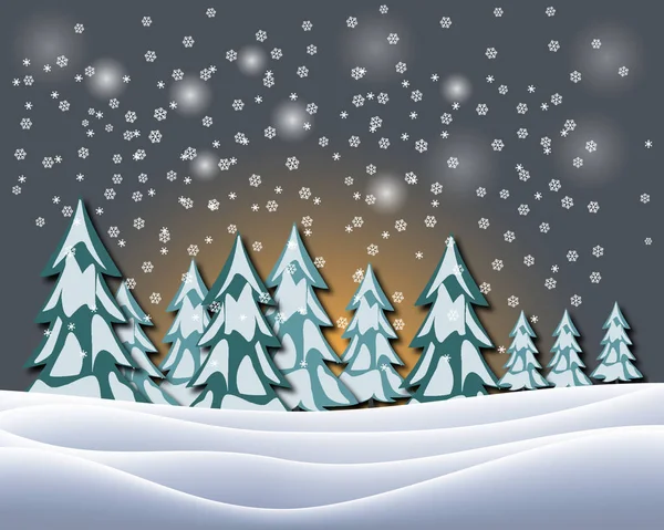 Wunderschöne Winterlandschaft mit Nachthimmel. Vektorillustration — Stockvektor