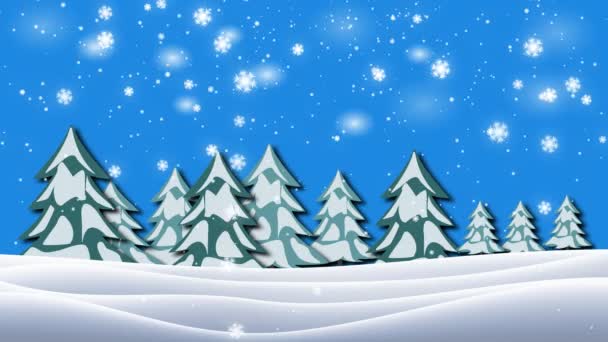 シームレスなループ 雪枝と 冬の背景の木を見上げて雪の落下 ビデオの — ストック動画