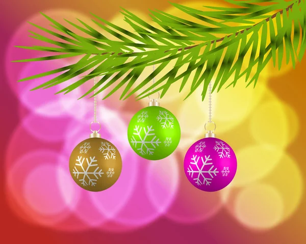 Fondo de Navidad con bolas de colores. Tarjeta de Navidad. Saludo de Navidad . — Vector de stock