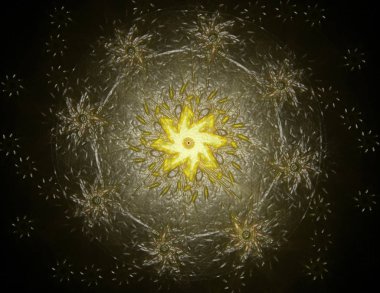 Soyut fraktal kırmızı arka plan ile kesişen daireler ve oval.