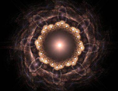 Soyut fraktal kırmızı arka plan ile kesişen daireler ve oval. disko ışıkları. Hareket illüstrasyon.